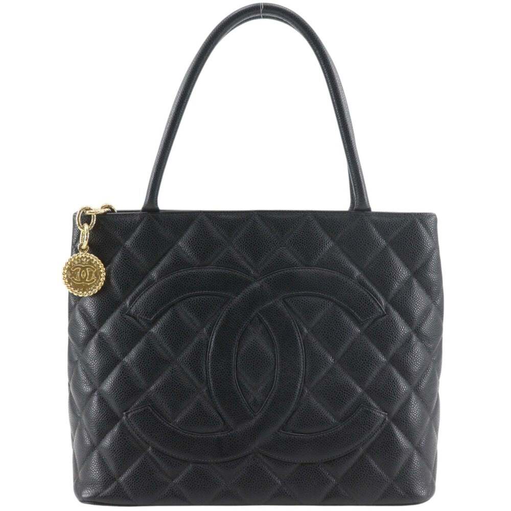 CHANEL Black Caviar Leather Logo Tote Bag - Picture 1 of 14